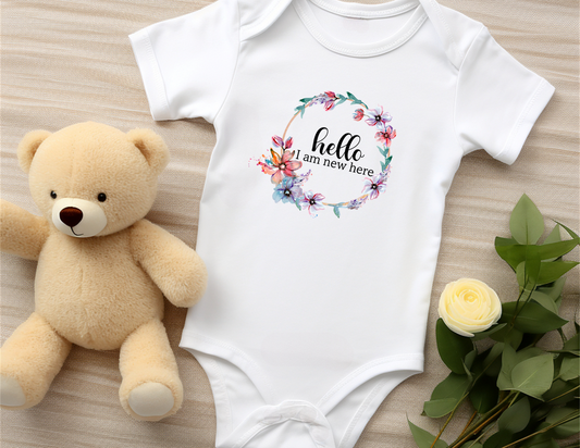 ONESIES-Hello World I'm New Here Flower Halo