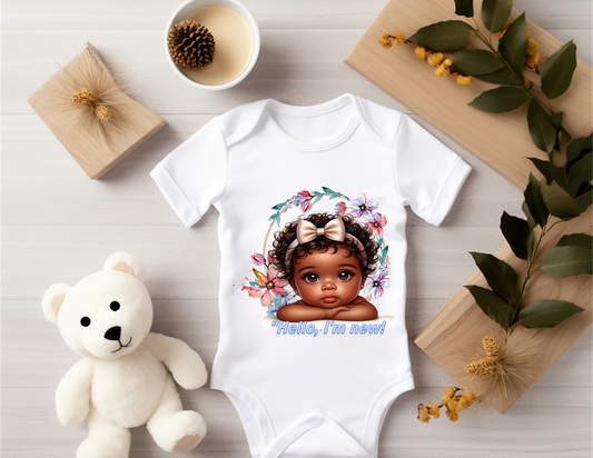 ONESIES-Hello World I'm New Here Flower Halo Black Girl